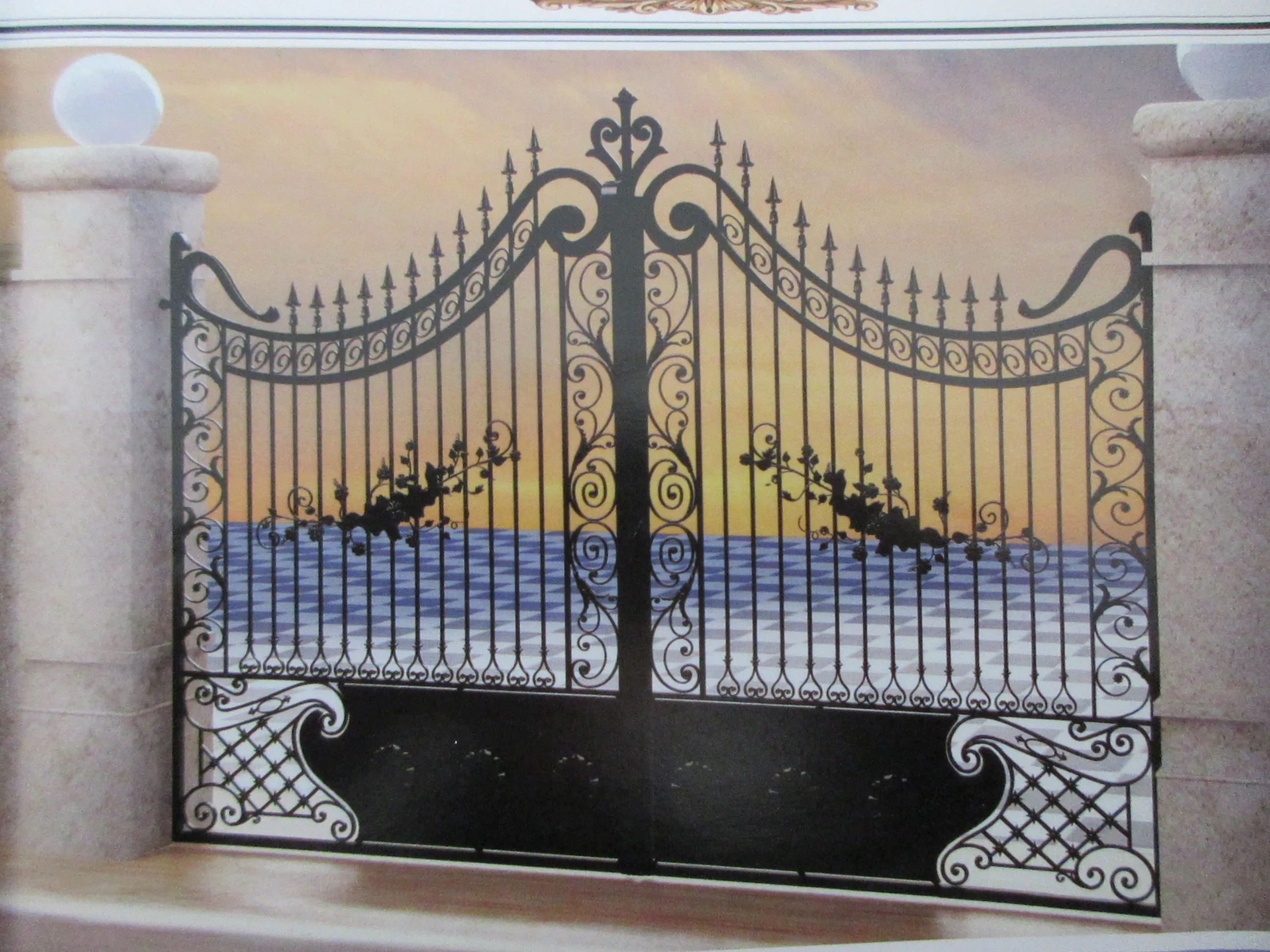 

Wrought iron gates manufacturers China garden metal steel driveway swing sliding gate fence supplier