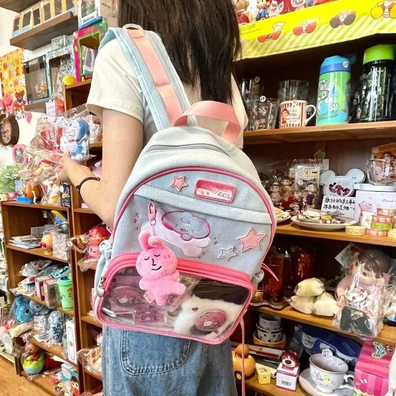 Ita Bag Sweet Transparent Backpacks for Women New Embroidery School Bag 2024 Autumn Display Canvas Rucksack Cute Bolsas Сумка