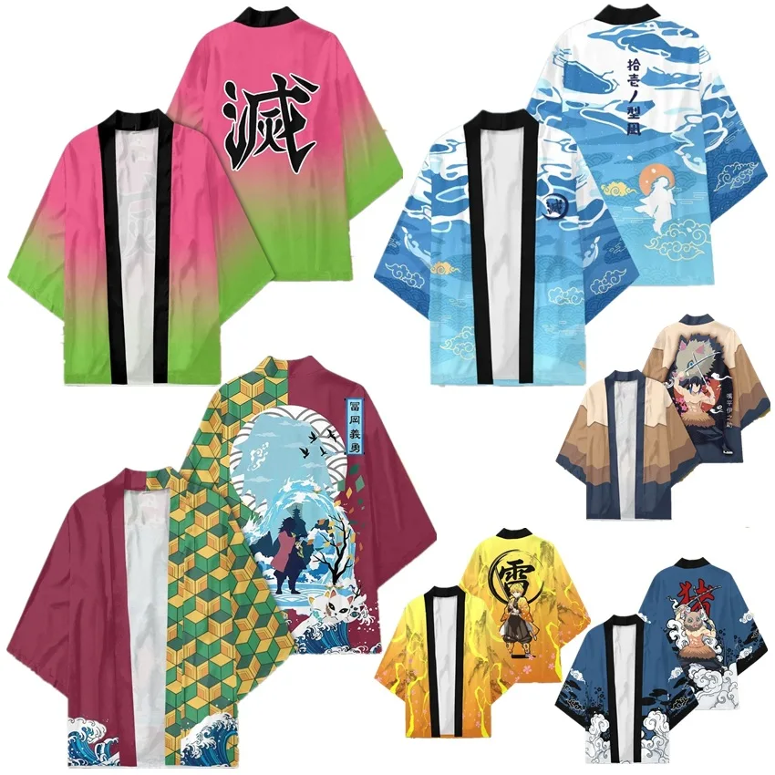 Color Cosplayer Ghost Slayer Anime Peripheral Yuori Kimono Coat Kitchen Gate Tanjiro Suit Bathrobe Two-Dimensional Cloak Pajamas