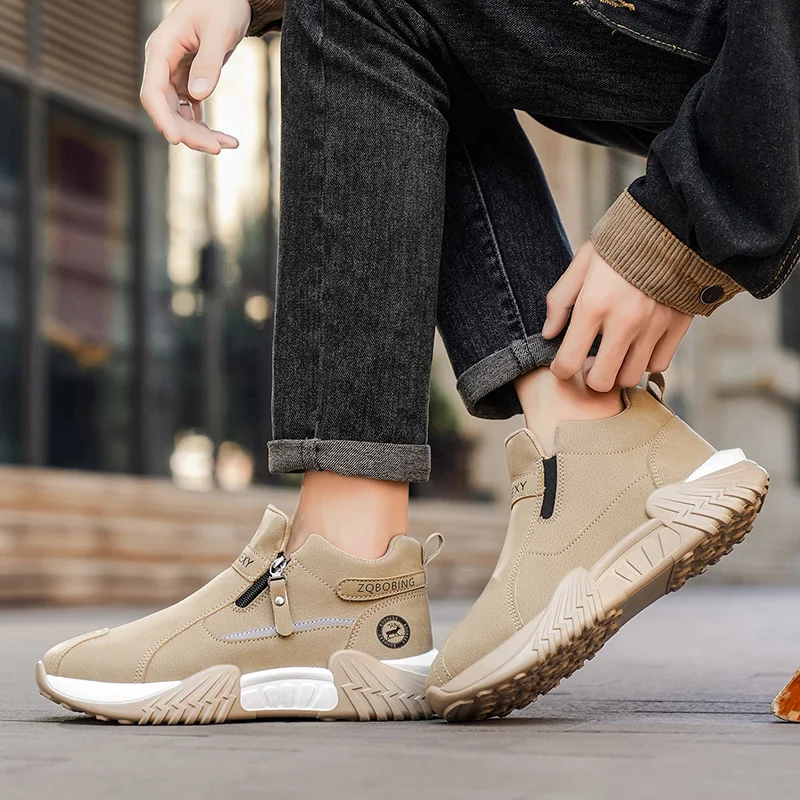 

Men Warm Winter Sneakers High Top Zipper Casual Shoes Comfortable Anti-Slip Chunky Sole Outdoor Walking Boots Tenis Masculino