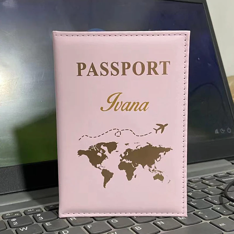 Map Passport Cover Custom Name Passport Holder Travel Wallet Covers for Passports Gold Letters Passeport Personnalisé