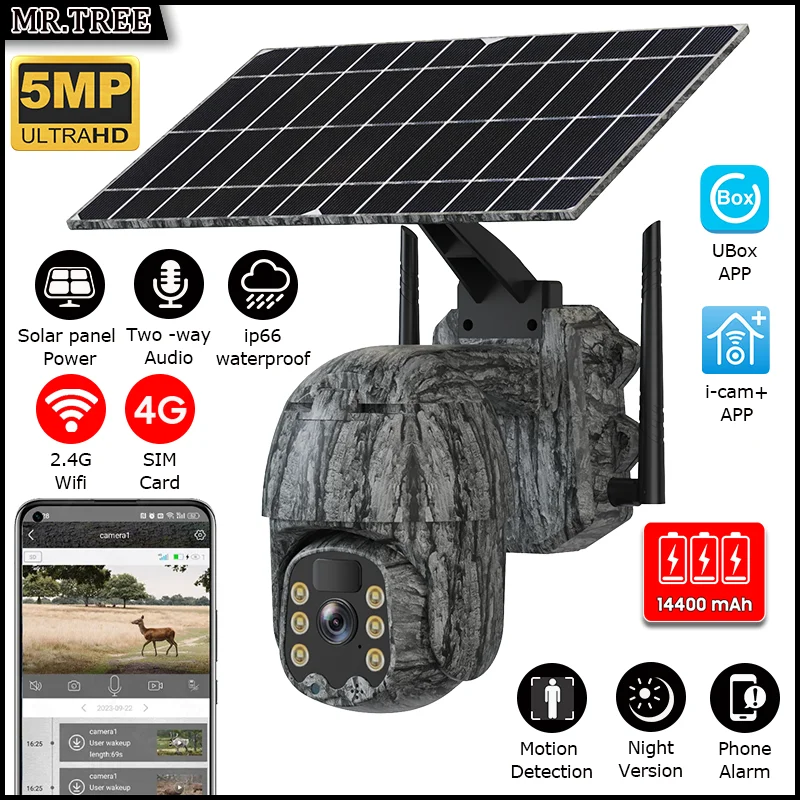 

5MP Wifi Solar Security Camera Night Vision PIR Detection Home Outdoor Surveillance 4G SIM Way Talk Waterproof Wildlife CCTV Cam