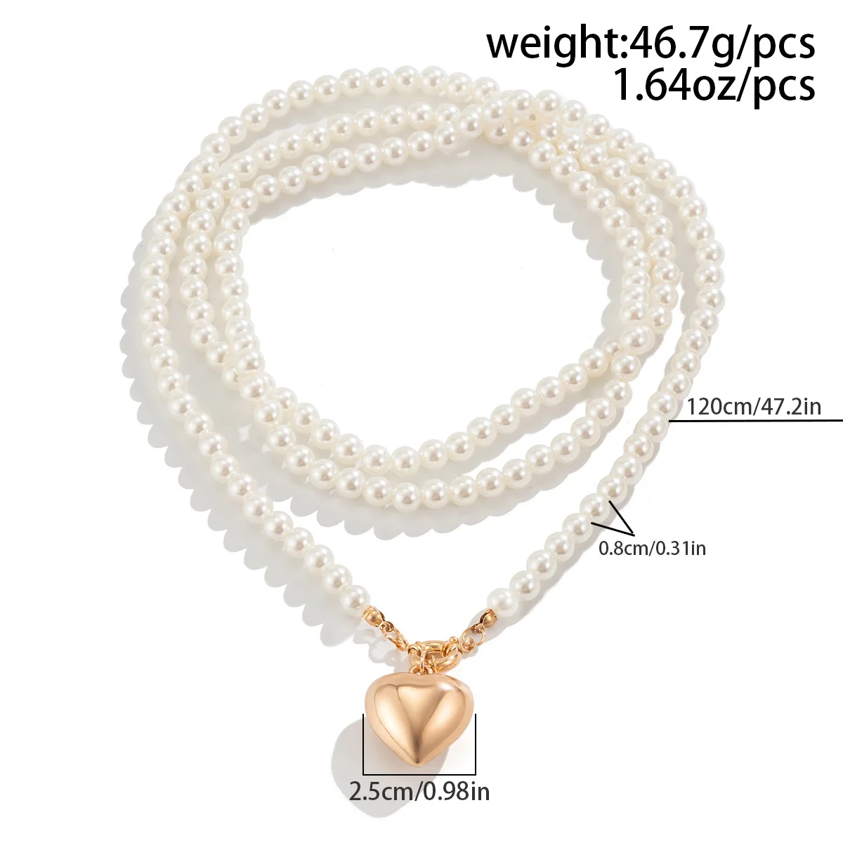Boho Heart shaped Pendant Necklace 2025 Women\'s Simple Sweet Long Imitation Pearl Beads Girl Wedding Fashion Jewelry