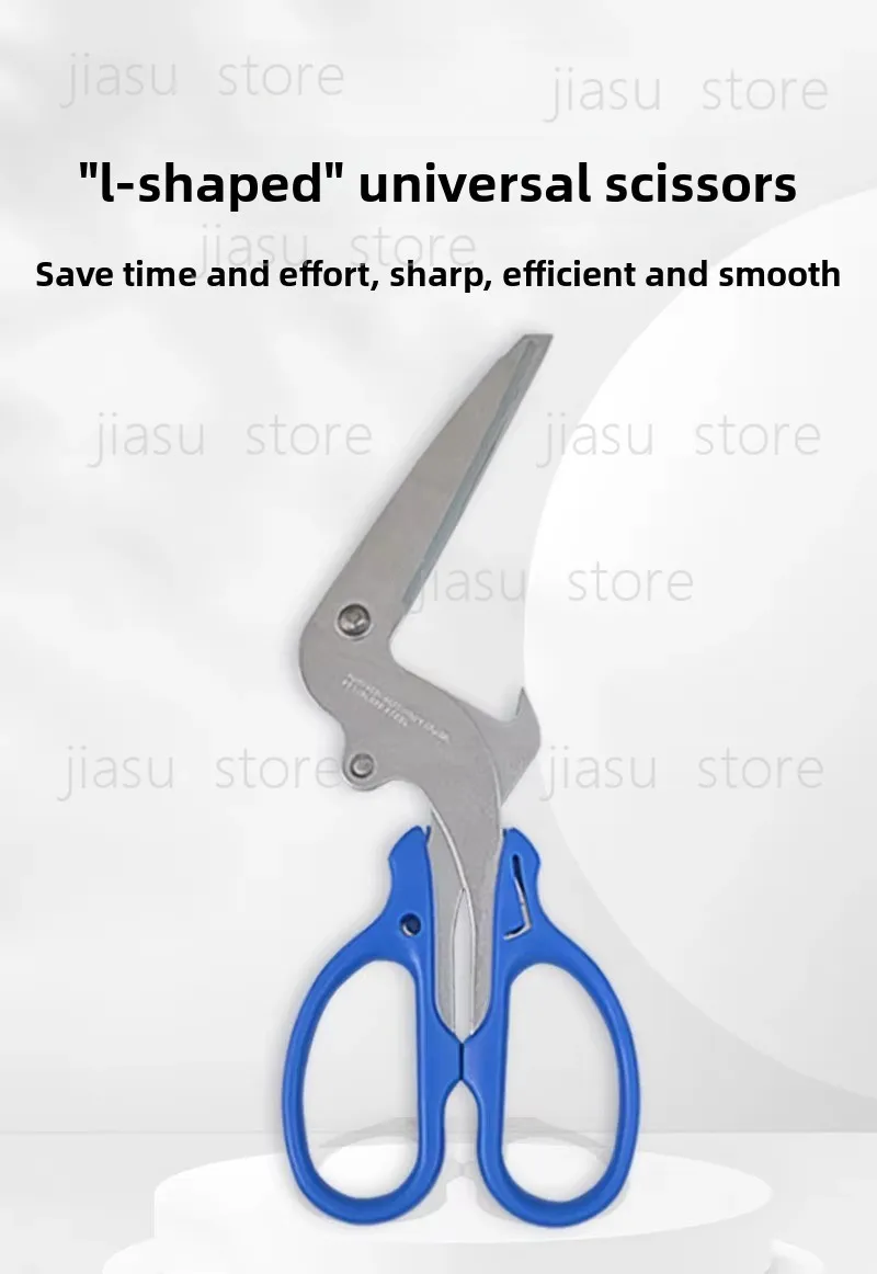 L-shaped multifunctional stainless steel scissors for office and home use, sharp curved scissors, can and bottle cap cutters