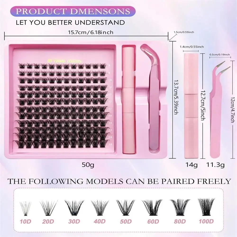 Ensemble de faux-cils individuels, Extension de cils en grappe avec dissolvant de joint de colle, outils de maquillage pour les yeux