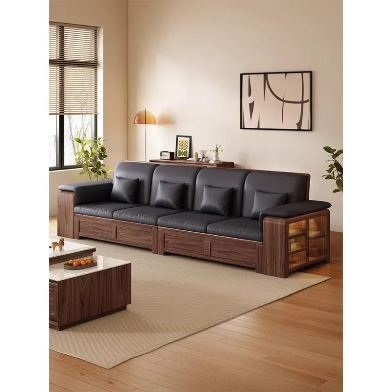Nordic Solid Wood Walnut Sofa Small Living Room Apartment Modern Winter Summer Storage