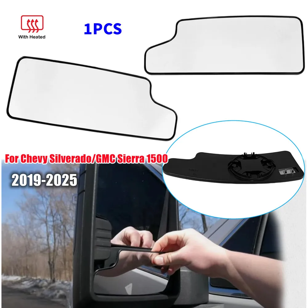 

1PCS For Chevy Silverado & GMC Sierra 1500 2019-2025 Left/Right Side Door Wing With Heated Lower Mirror Glass Mirror Lens