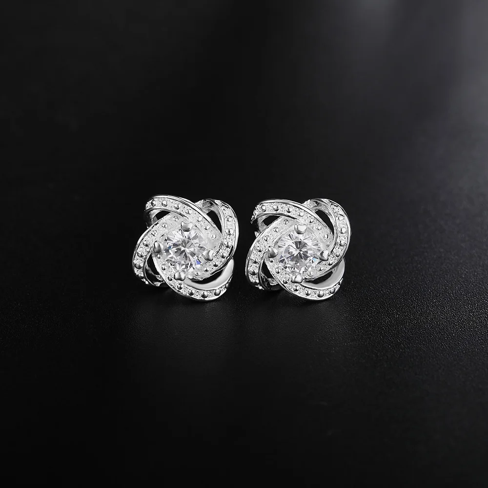 Nieuwe Nobele 925 Sterling Zilver Glanzend Kristal Studs Oorbellen Voor Vrouwen Mode Feest Bruiloft Sieraden Kerstcadeaus