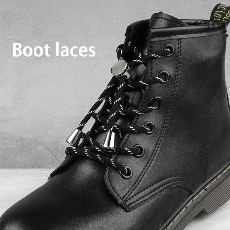 NEW Round Elastic No Tie Shoelaces with Metal Press Buckle, Lazy Stretch Round Shoestrings Quick Lock Replacement Shoe Laces
