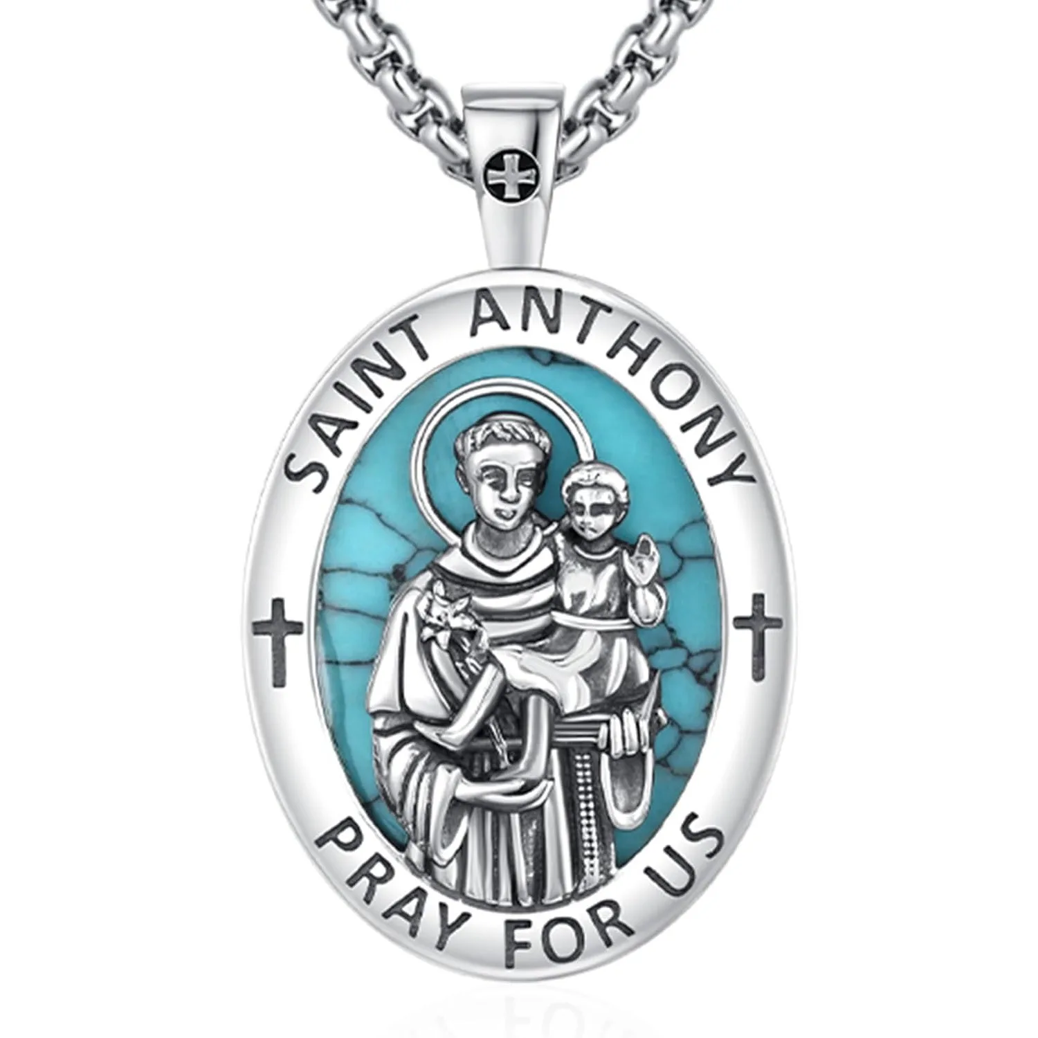 

Saint Anthony Necklace 925 Sterling Silver Saint Anthony Turquoise Pendant Necklace Protection Amulet Jewelry Gift for Men Women