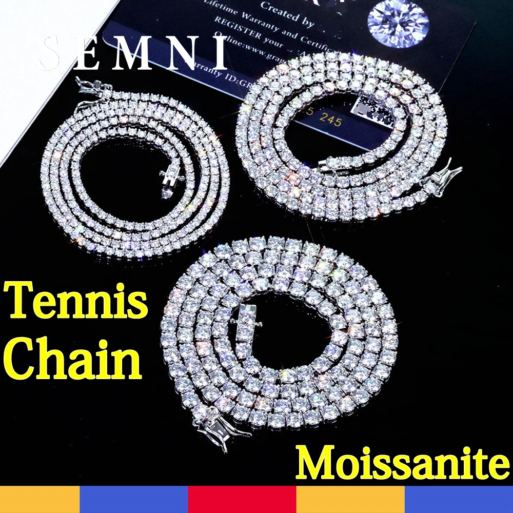 

SEMNI 3mm--6.5MMoissanite Diamond Tennis Chain Necklace for Women Men 925 Sterling Silver Plated with White Gold Fine Jewelry