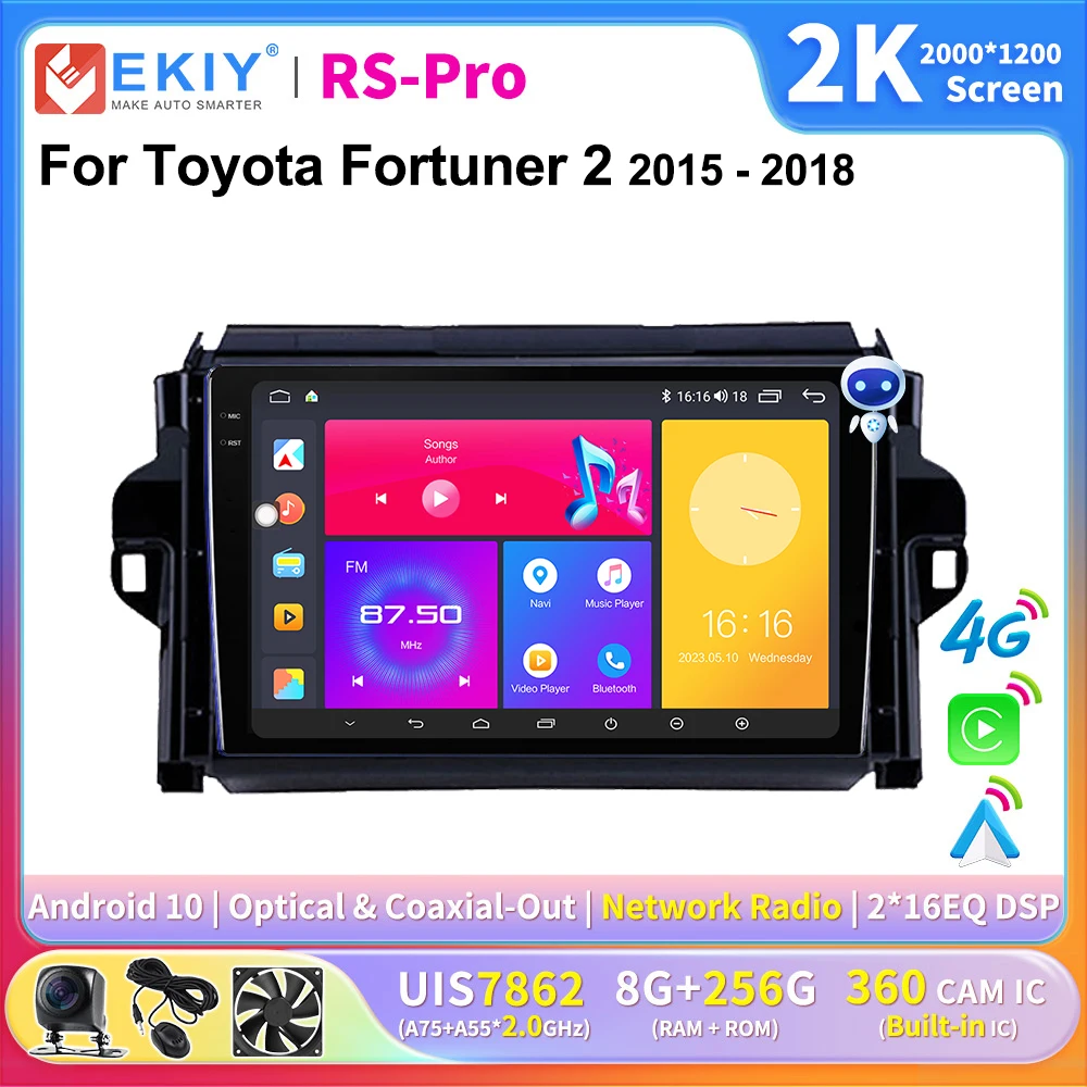 

EKIY 2K Screen CarPlay Radio For Toyota Fortuner 2 2015-2018 Android Auto 4G Car Multimedia Player Stereo Ai Voice GPS 2 Din DSP