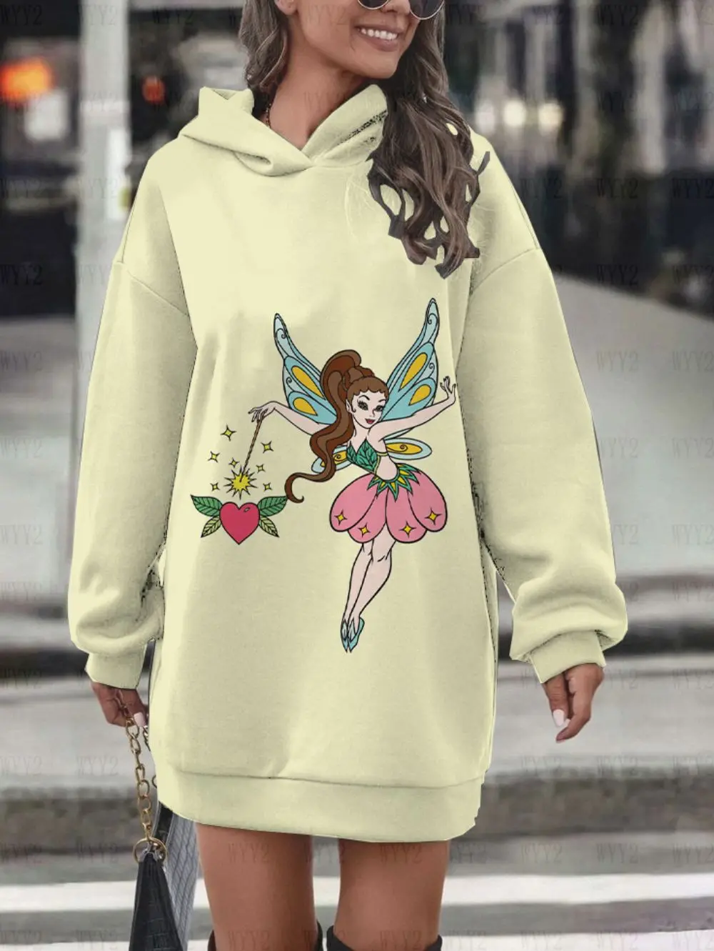 Girls Casual Clothing Autumn and Winter Long Sleeve Hoodie Dress Comfortable Disney Wonderful Fairy Pattern Print Versatile Hood