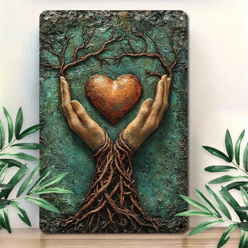 

Heart - Themed Aluminum Metal Wall Art with 3D Visual Effect, Symbolic Love Decor for Home, Decorative Wall Artwork, 7.9x11.8"