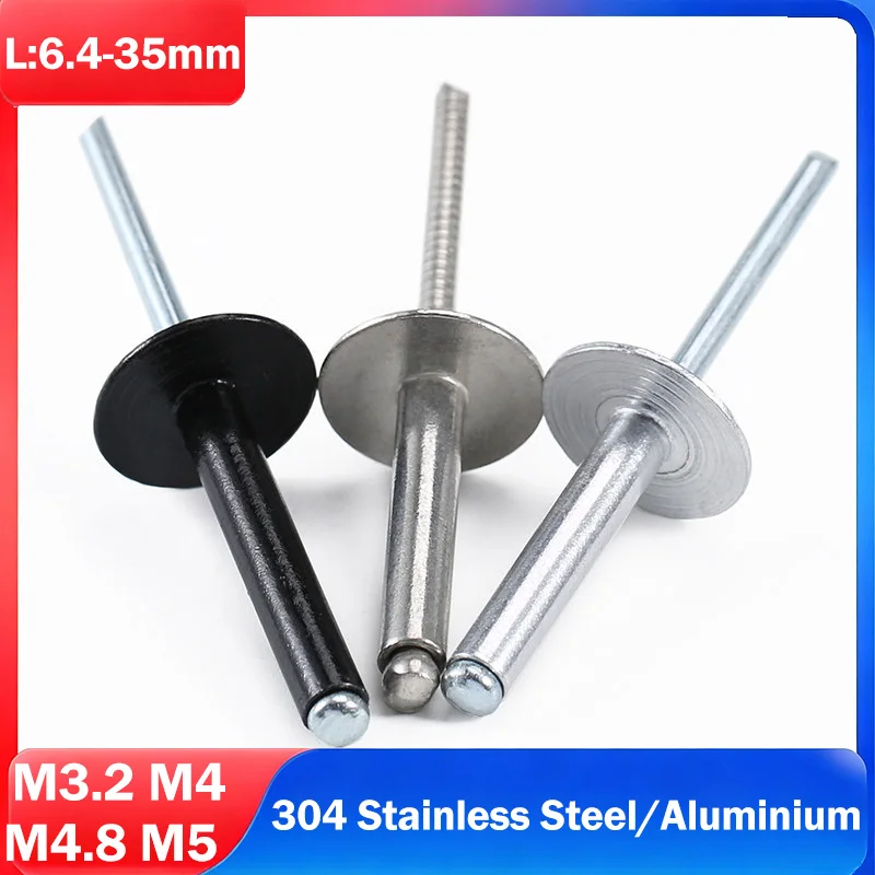 M3.2~M5 304 Stainless Steel/Aluminium Large Flange Blind Rivets Big Cap Open Core Aluminum Rivets Metal Pull Rivet Pull Cap Nail