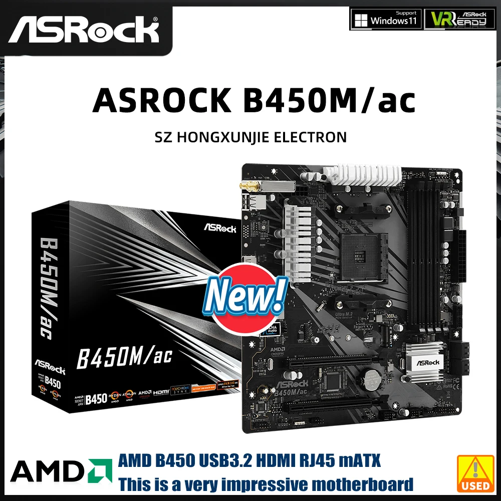 ASROCK B450 Motherboard B450M/ac NEW Motherboard AM4 support  5 5600 3400 2700 5700 3900 3200 3200 DDR4 128GB HDMI USB3.2 M-ATX