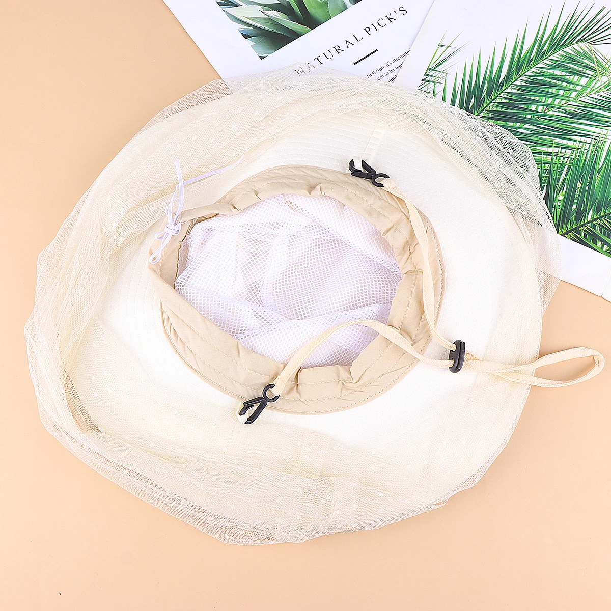 

Adjustable Head Net Hat Anti-UV Flap with Head Net Mesh Face Protection Fishing Hats for Outdoor (Beige)