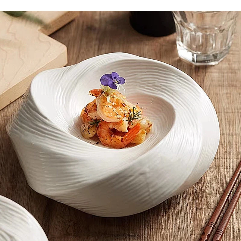 

White Insulation Plate Ceramic Dessert Restaurant Dishes Decorative Main Dish Steak Salad Home Tableware