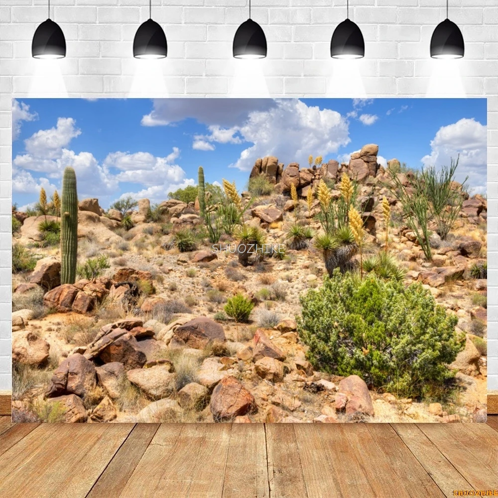 West Desert Scenery Photography Backdrop Sand Cactus Dunes Cowboy Birthday Party Decor Holiday Travel Portrait Photo Background