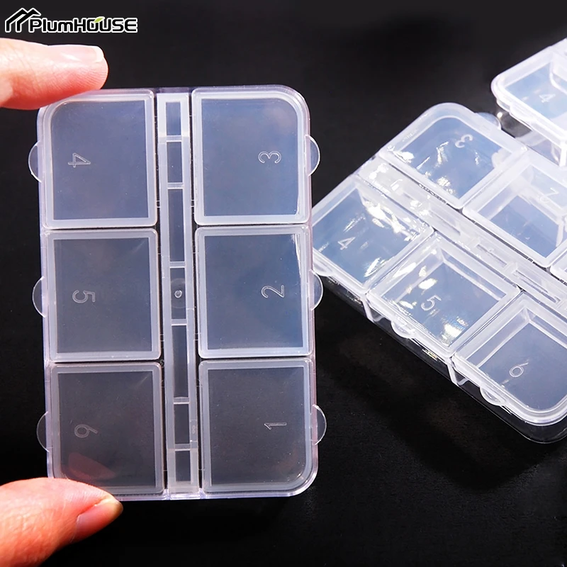 6 Grids Plastic Storage Box Portable Compartment Jewelry Necklace Transparent Boxes Case Pill Box Craft Organizer