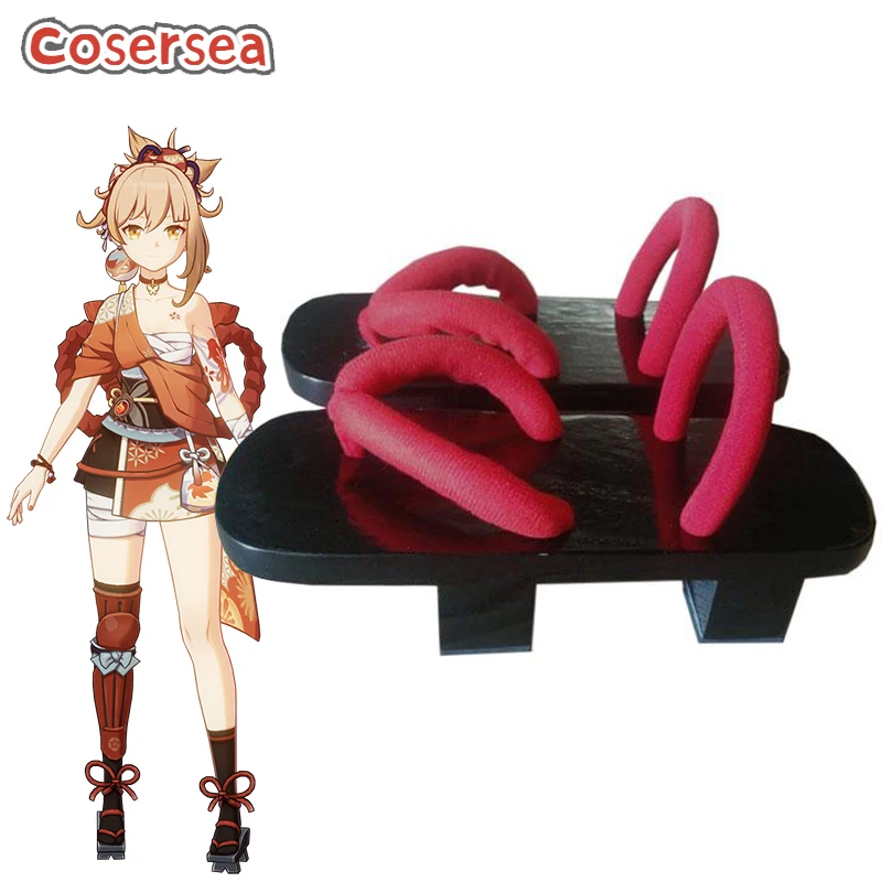 

Обувь для косплея Cosersea Game Genshin Impact Yoimiya Clogs 5,5 см красные женские сандалии на плоской подошве на Хэллоуин