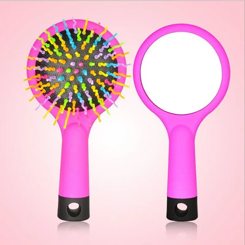 Rainbow Volume Anti-static Curl Straight Massage Comb Hair Brush Hair Care Styling Tools With Mirror