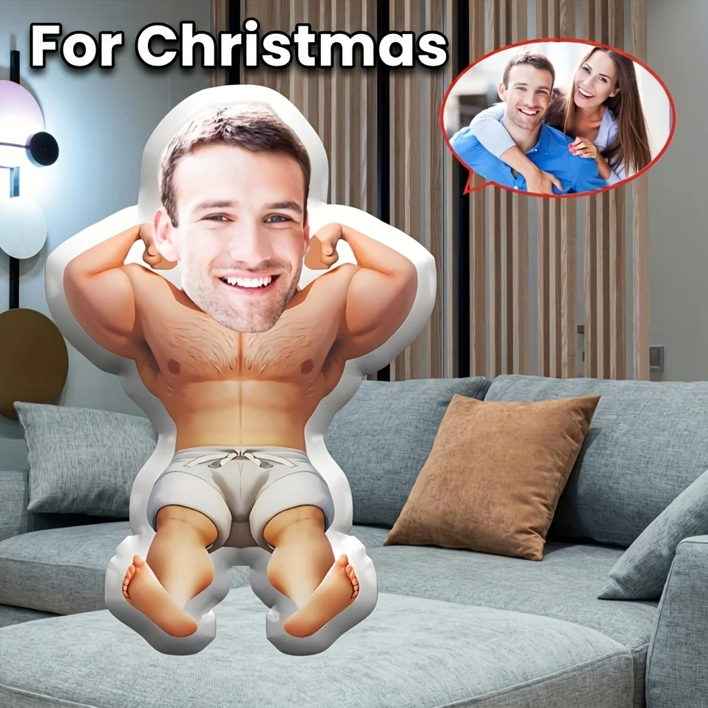 Custom Photo Face Pillow Muscle Body Shape Cushion Funny Fitness Pillow Gift for Boyfriend Husband Birthday Christmas Valentine