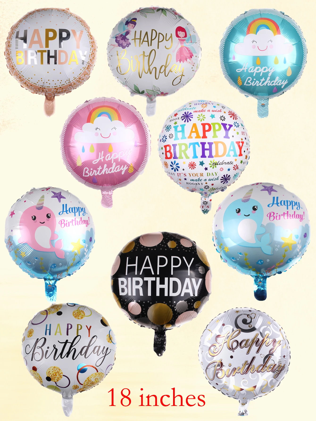 10pcs 18 Inch Round Happy Birthday Balloons Set Birthday Party Decorations Birthday Theme Helium Balloon Random style