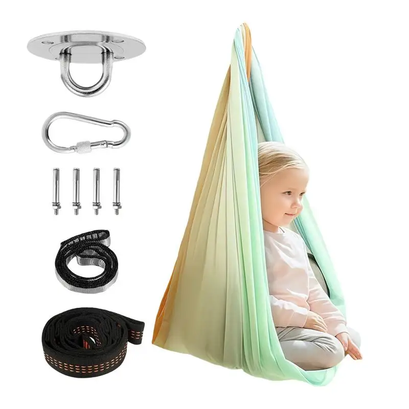 

Sensory Hammock Swing For Kids Sensory Training Outdoor Cuddle Swing Double Layer Gradient Color Elastic Rocking Nest Furniture