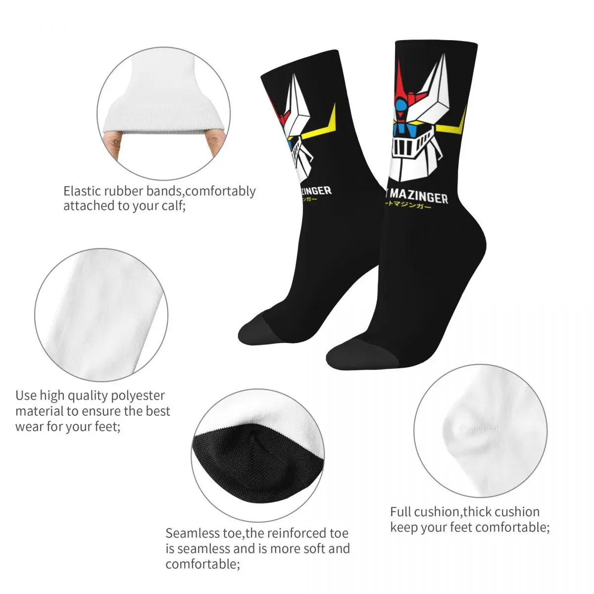 Fashion Mazinger Z Manga Basketball Socks Robot Goldorak Grendizer Actarus Polyester Middle Tube Socks for Women Men