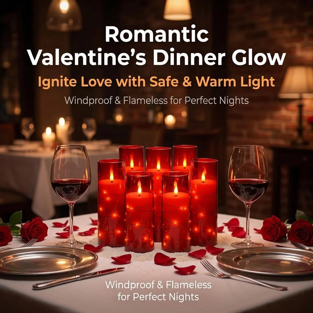Set Of 7 Red Flameless Candles Embedded Star String Candle With Timer Remote Valentine Wedding Dining Table Home Ambiance Decor