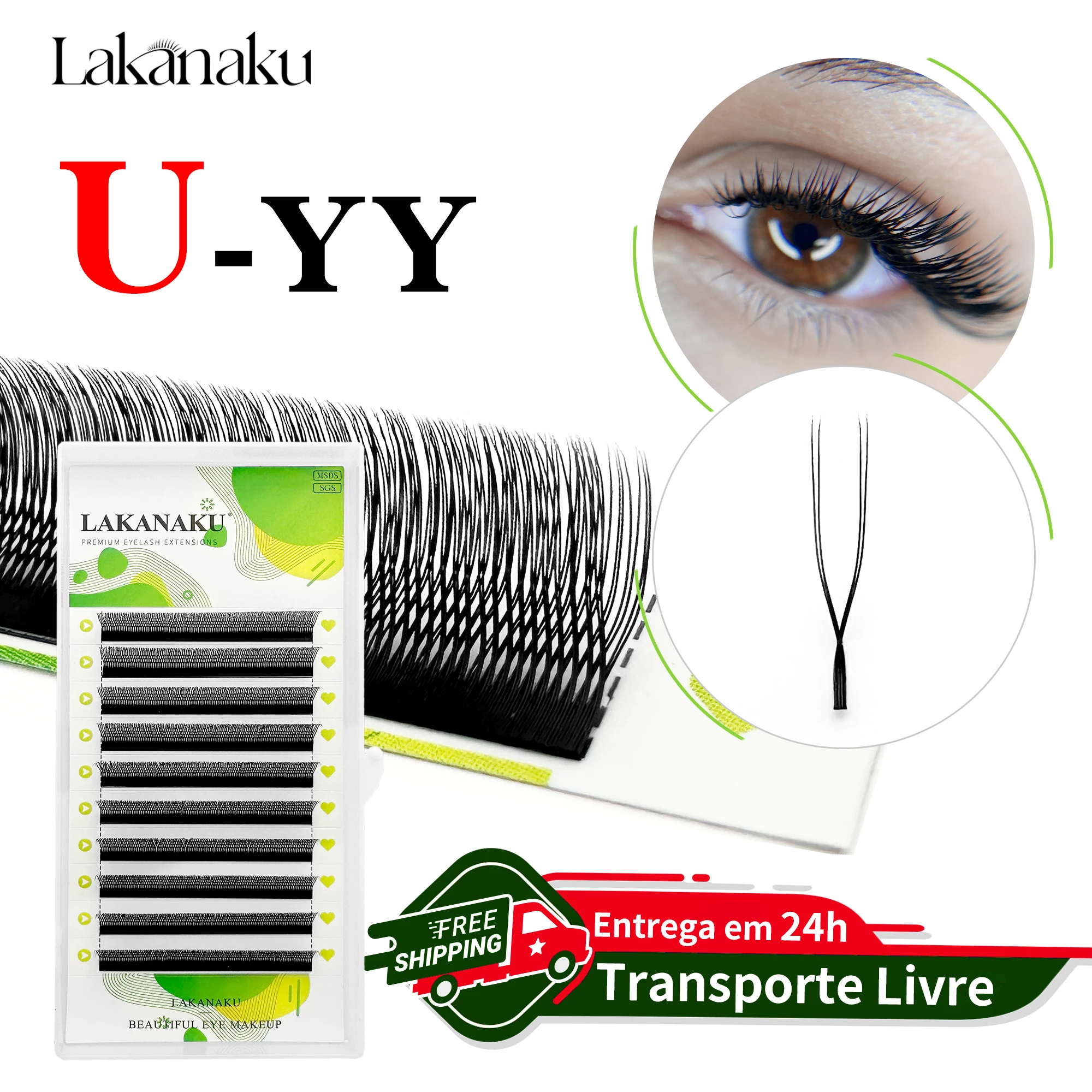 

LAKANAKU U YY Lashes Pre made Eyelash Extensions U Shaped YY Fluffy Eyelash Ultra Soft Cilios YY