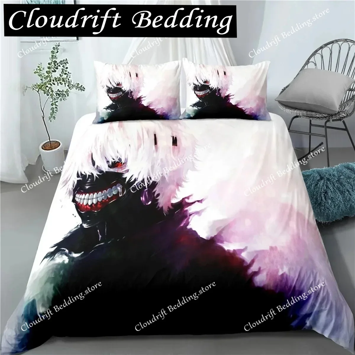 

Anime Tokyo Ghoul 3D Printed Bedding Set Duvet Covers Pillowcases Comforter Bedding Set Bedclothes Bed