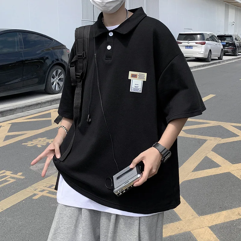 Men's Short Sleeve Polo Shirt Korean Fashion Loose Casual T-shirt Summer Harajuku Oversized T Shirt J-Pop Men Clothing