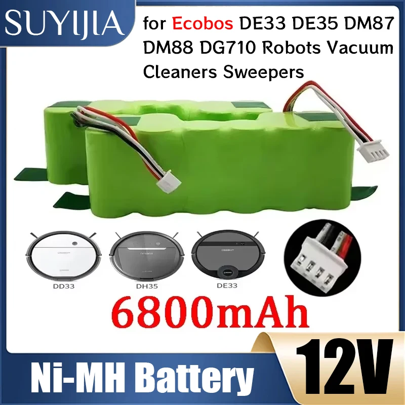 12V Battery 6800mAh DE55 Ni-MH Battery for Ecobos DE33 DE35 DM87 DM88 DG710 Robots Vacuum Cleaners Sweepers Replance Accessories