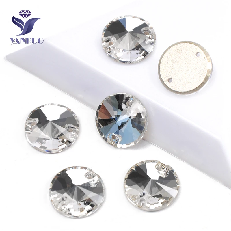 YANRUO 3200 All Sizes Clear Rivoli Flatback Stones Sewing Crystal Strass Sew On Rhinestone For Clothes Decoration