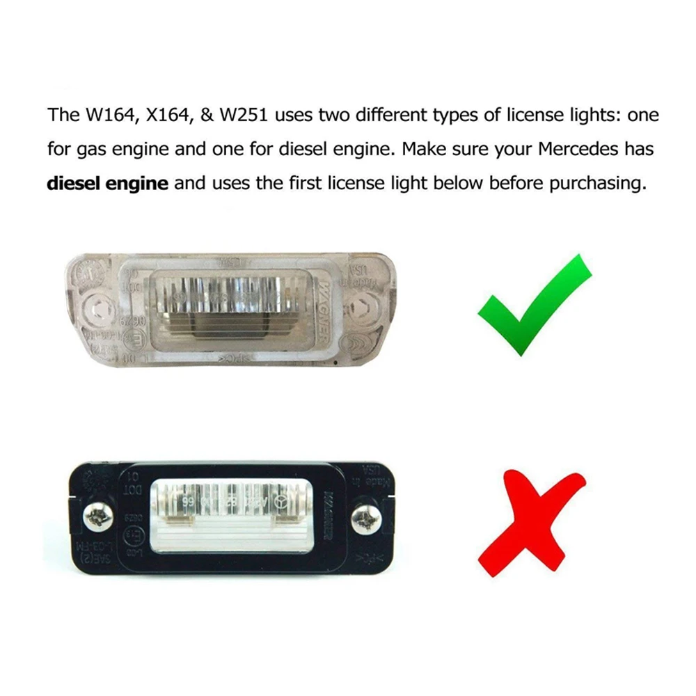 2Pcs Canbus No Error LED License Plate Lights for Mercedes-Benz W164 X164 W251 V251 ML GL R Class Car Number White Lamp