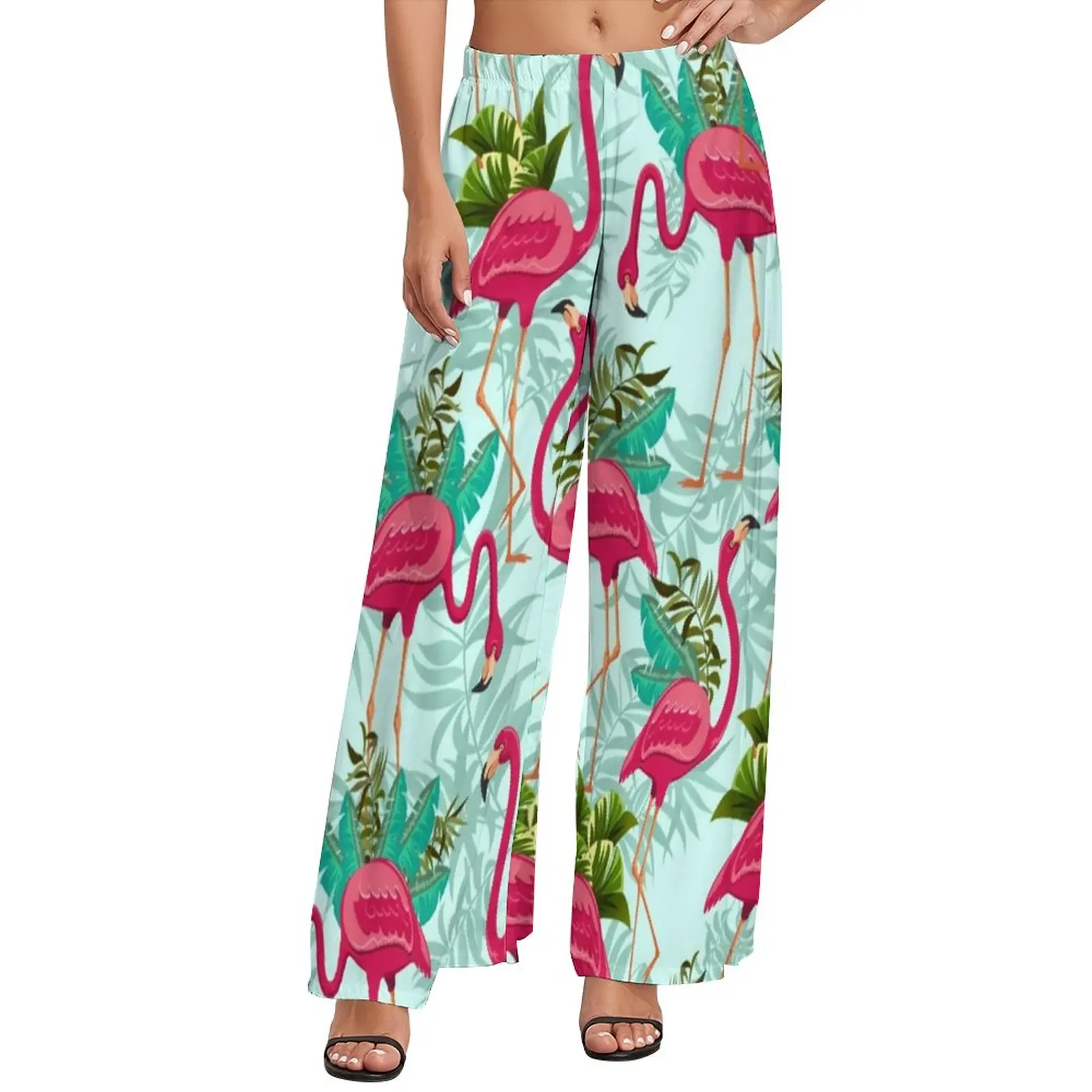 Pink Flamingo Straight Pants Exotic Birds Print Sexy Wide Pants Womens Oversized Streetwear Custom Trousers