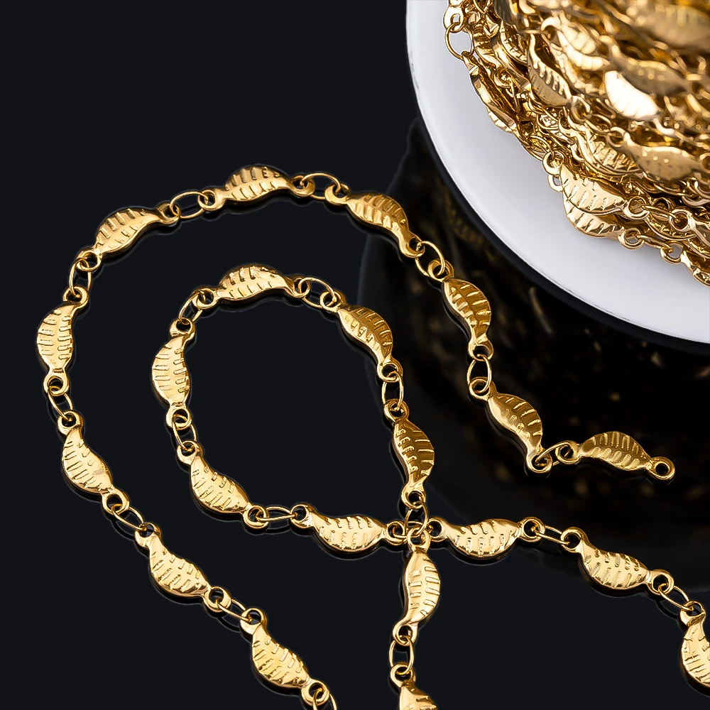 1Meter Leaf Design Stainless Steel Striped Leave Trend Link Chain Bulk Bracelet Chains DIY Necklace Jewelry Findings Wholesale
