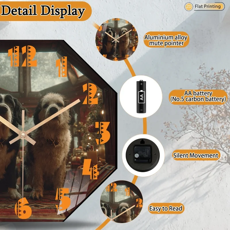 1pc Attractive Vintage Christmas Themed Octagonal Analog Wall Clock for Farmhouse Dining Room Ideal Wedding Valentine's Day Gift