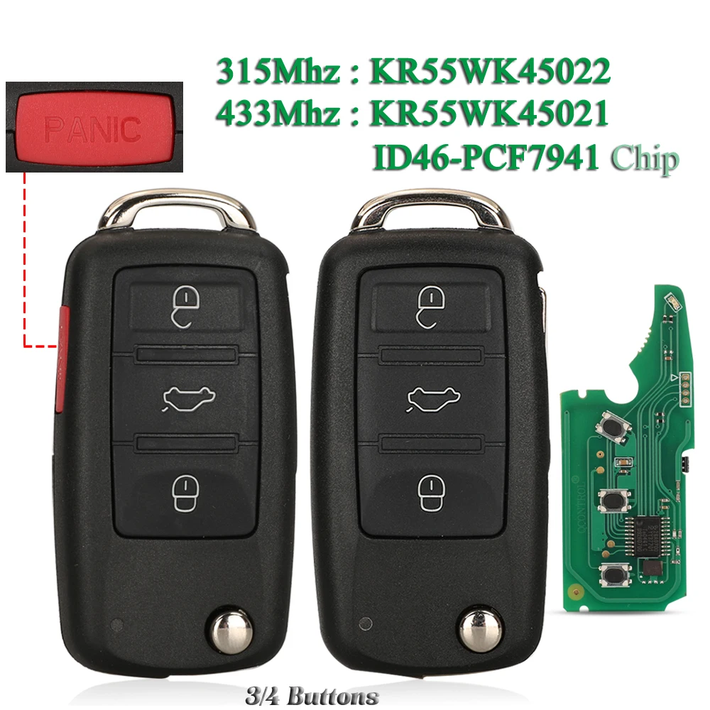 Jingyuqin KR55WK45021 KR55WK45022 для Volkswagen Touareg Phaeton дистанционный Автомобильный ключ 2002- fob 315 МГц 433 МГц ID46 PCF7941 3/4BNT