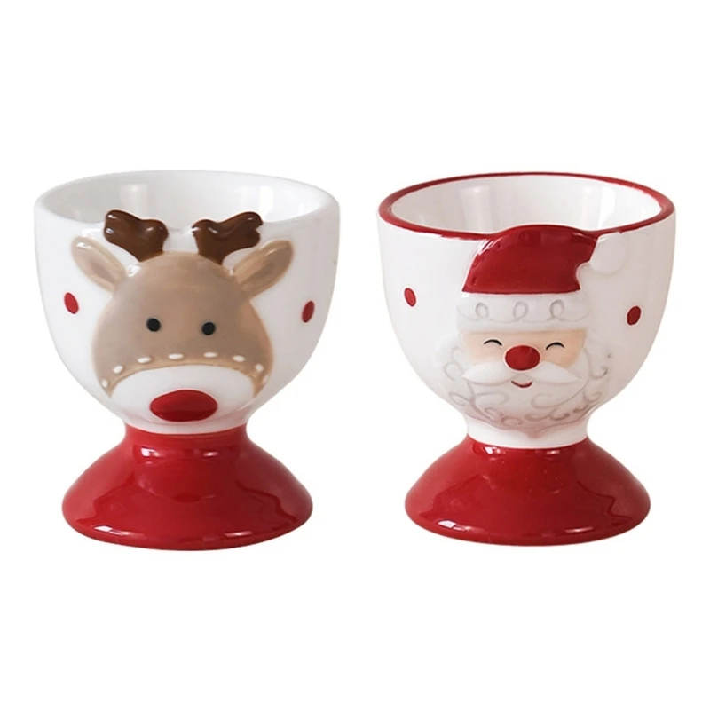 

Santa/Elk Ceramic Eggs Cup for Christmas Breakfast Family Gathering Accessory