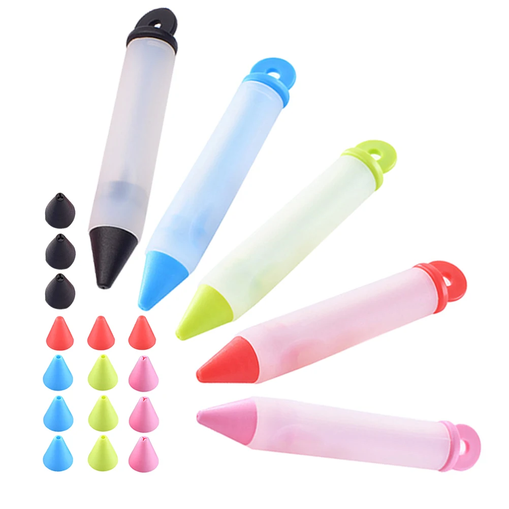 

5Pcs Multi-Functional Silicone Cake Decorating Pen Chocolate Writing Tool Replaceable Tips Baking Decorating Pen Food Grade