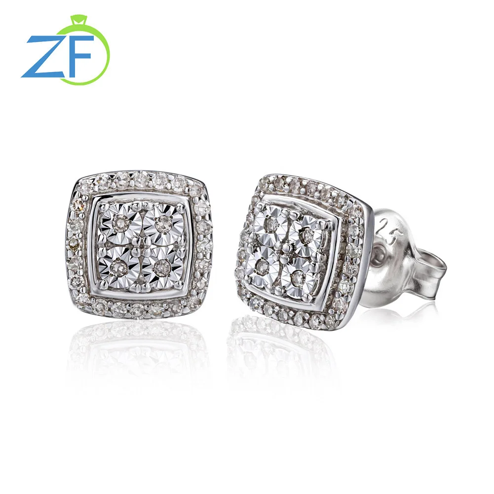 

GZ ZONGFA 100% 925 Sterling Silver Stud Earrings for Women 0.3 Carat Natural South African Diamond Earrings High Jewelry