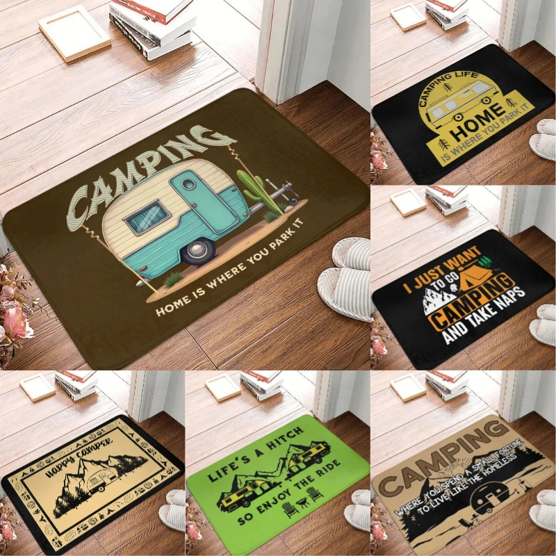 Camping RV Doormat Home Is Where You Park It Non Slip Entrance Mat Funny Camper Van Floor Rug for Indoor Outdoor Campsite Decor