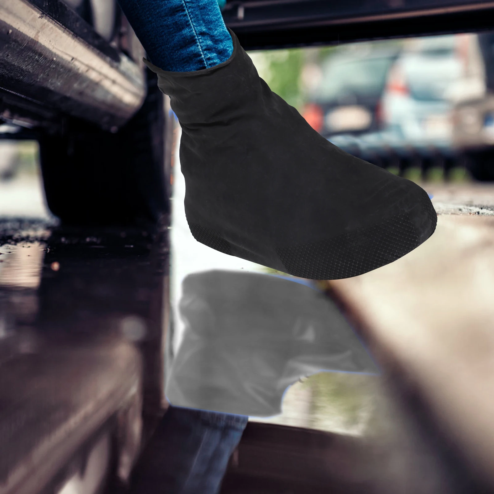 Cubiertas impermeables para zapatos de látex, calcetines altos negros, talla M 36 40, Protector elástico reutilizable antideslizante a prueba de lluvia y nieve para exteriores
