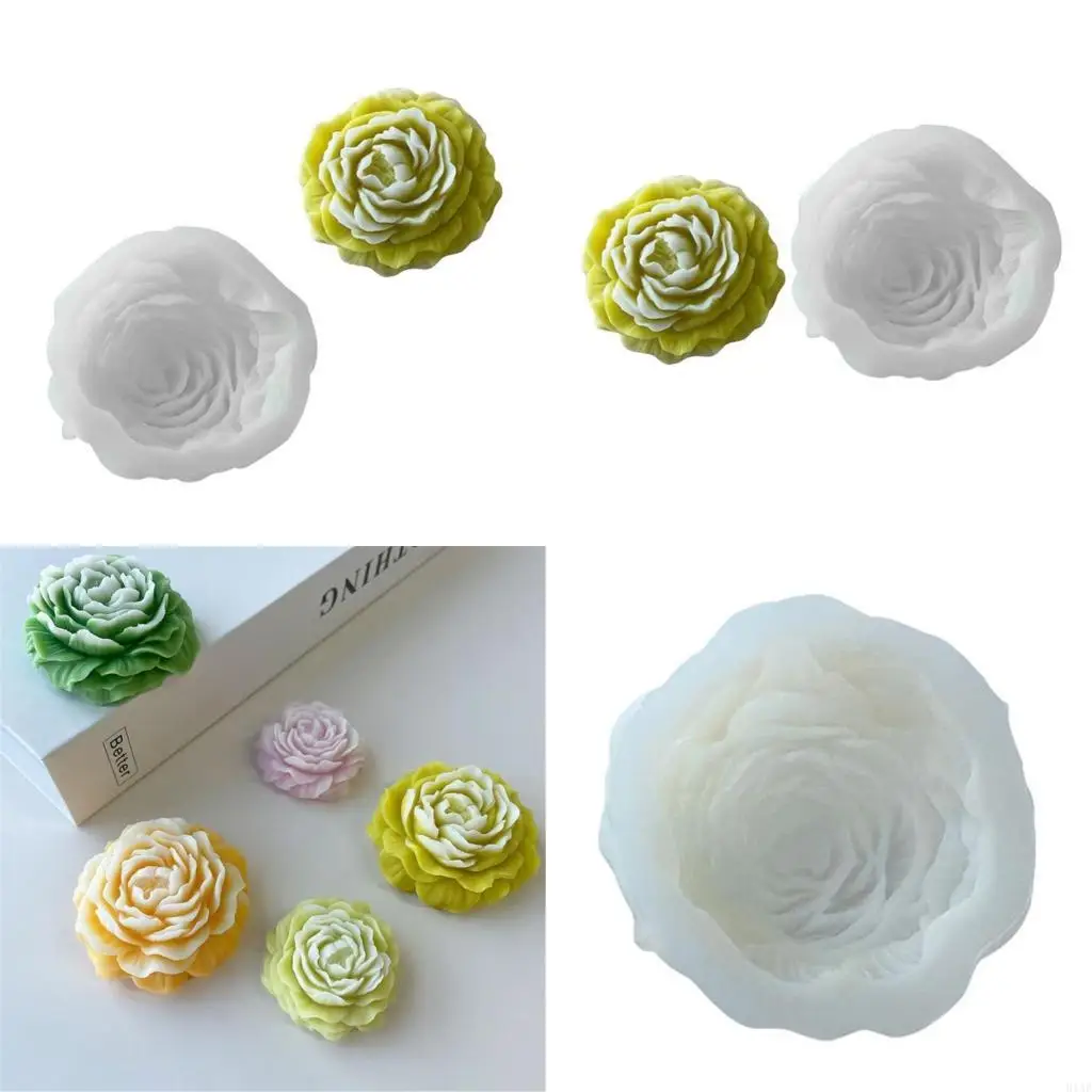 91AF Stereo Peony Flower Gypsum Silicone Mold Resin Epoxy Halloween Crafts DIY Ornament Jewelry Making Tool