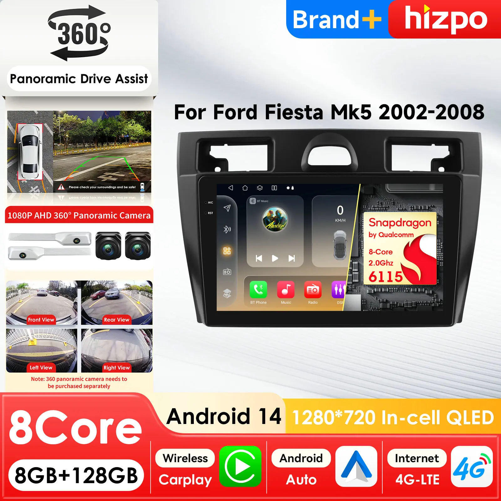 

Интеллектуальный мультимедийный проигрыватель для автомобиля с Android, GPS, CarPlay, 4G, Snapdragon, Bluetooth, для Ford Fiesta Mk5 2002-2008