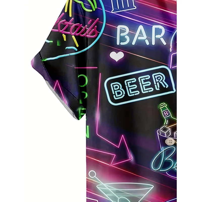 Bar Neon Light Pattern3DPrinted Men's Shirt Casual Personality Hip-Hop Party Street Hawaiian Shirt