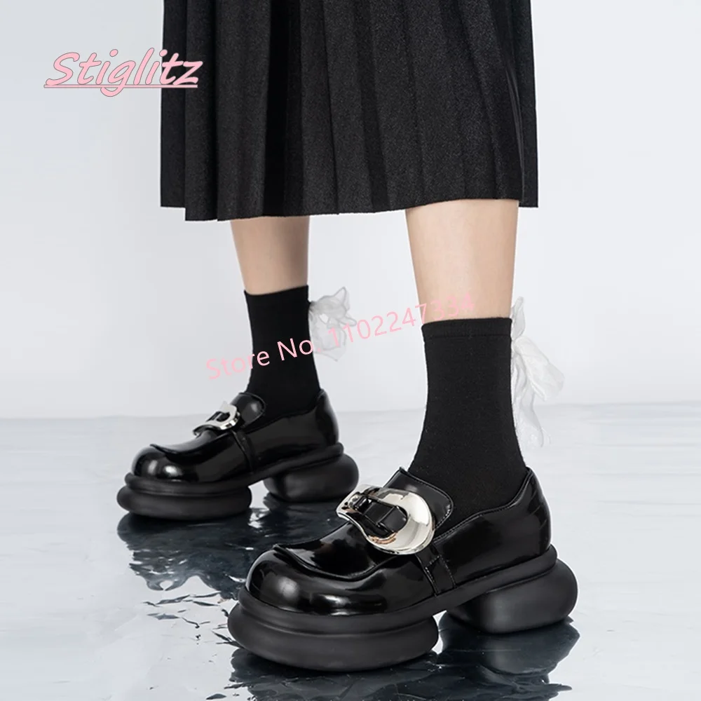 

New Black Platform Mary Jane Pumps Luxury Brand Solid Round Toe Slip-on Patent Leather footwear Party Fashion Commute Shoes